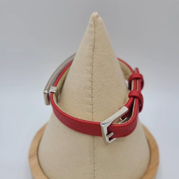 Bernaraud Limoges Porcelain Red Floral Red Leather Bracelet NWOT! - Picture 8 of 11